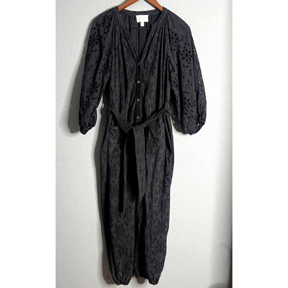 Revolve Cleobella Small Black Eyelet Jumpsuit Puff Sleeve Boho Chic Fairy Grunge